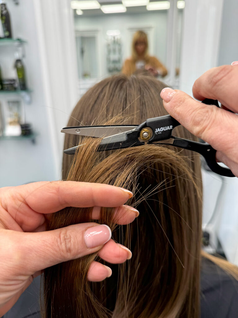 Technique de coupe aux ciseaux chauffants chez Emma Coiffure au Plessis-Robinson
